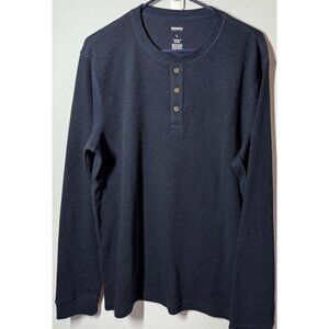 NWOT Sonoma Mens 3 Button Henley Textured Navy Blue Large Long Sleeve Thermal